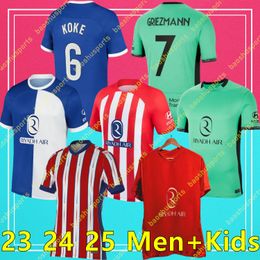 ATLETICO MADRIDS SOCCER JERSEYS GRIEZMANN 2023 2024 2025 120th Anniversary 23 24 25 M.llorente Koke Saul Correa Lemar Football Shirt Men Kid Kit Kit Set Uniforms