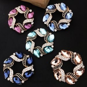 Atmospheric Crystal Brooch Shirt Coat Women's Round Streamer Blue Floral Vintage Clothes Corsage