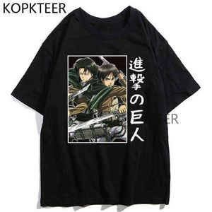 Attack on Titan Anime camiseta hombres mujeres camiseta Tops Kawaii Anime Manga dibujos animados Harajuku Streetwear verano camiseta ropa Y220208