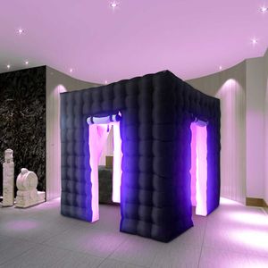 Attractive black led inflatable photo booth with double doors portable photobooth enclosure white cube tent for sale 2.4x2.4m