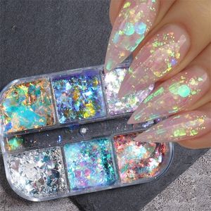 Aurora irisé opale ongles paillettes sirène Chrome poudre réfléchissante Edelweiss glace neige ongles flocons Gel vernis décor ensemble SAXR 220812