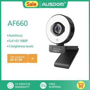 AUSDOM AF660 FHD 1080P 60FPS Webcam Autofocus 75 Degree Stream Cam With Adjustable Right Light Free Tripod For Live Streaming HKD230828