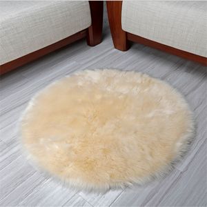 Alfombra redonda de 110 cm de diámetro de lana de imitación australiana, almohadilla gruesa antideslizante para los pies, sala de estar, dormitorio, mesa de centro, fabricantes de alfombrillas para el suelo