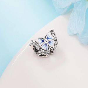 Authentique 925 Perle en argent sterling 2022 Spring S925 Blue Butterfly Sparkling Charm Fits Pandora Bracelet Argent Perles de bricolage pour la fabrication de bijoux
