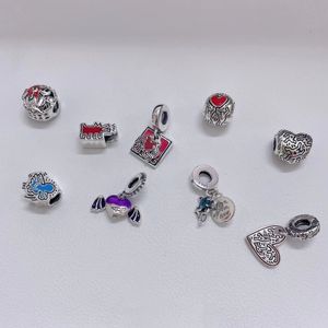 Auténtica cuenta de plata de ley 925 con forma de corazón con alas de vampiro, abalorios de calabaza de Halloween, arte de línea de Halloween, cuentas para personas, compatible con pulsera Pandora, joyería DIY