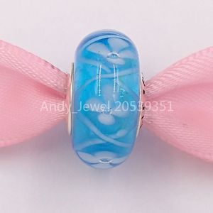 Auténticos abalorios de plata de ley 925, abalorios azules de cristal que se adaptan a las pulseras de joyería de estilo Pandora europeo, collar de Murano