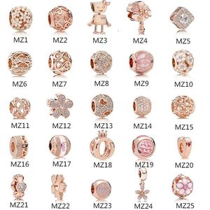 Auténtica plata de ley 925 que se adapta a Pandora Bracelet Beads Rose gold Charms para European Snake Charm Chain Necklace Fashion DIY Jew3055