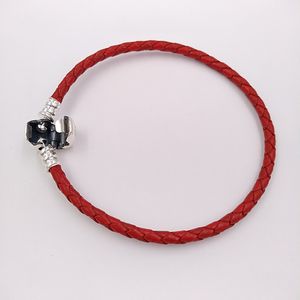 Momentos Pulsera de cuero tejido individual - Rojo Auténtico Plata de ley 925 Se adapta a los estilos europeos de Pandora Encantos de joyería Cuentas Andy Jewel 590705CRD-S3