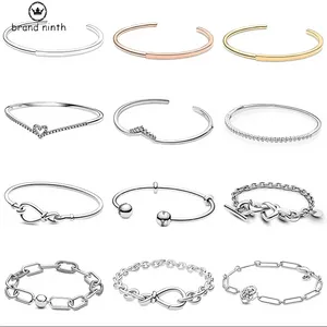 Authentique fit pandora bracelet breloques perle Pendentif Diy Étincelant Wishbone Coeur Pave Signature I-D Cristal Ouvert