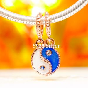 Authentique Pandora 925 Sterling Silver Charm Splittable Yin Yang Sparkling Dangle fit perles de style européen pour la fabrication de bracelets 780098C01