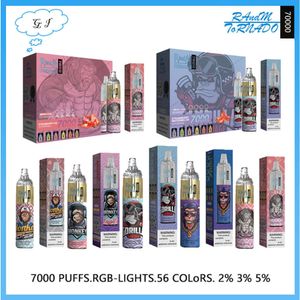 Authentique RandM Tornado 7000 Puffs Vape jetable R et M Cigarettes électroniques rechargeables 7K Bobine de maille RVB Lumières 56 Saveurs 14 ml E-liquide en stock