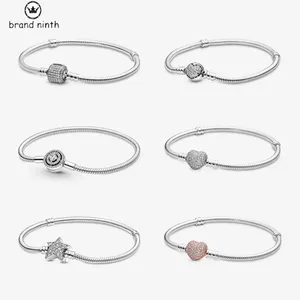 Authentique chaîne de serpent fit concepteur de bracelet pandora pour les femmes européenne perle pendentif bricolage moments coeur étoile pavé cristaux bracelets bracelets