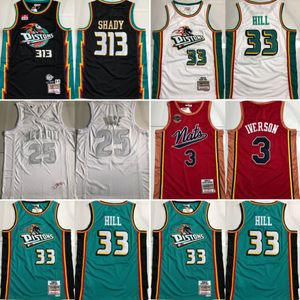 Auténticas camisetas de baloncesto retro cosidas 33 Grant Hill 313 Shady 3 Allen Iverson 1 Derrick Rose cuatro camisetas deportivas top