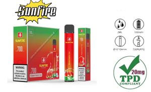 Authentic Sunfire 700 Puffs Wholesale Vaporizer Bar Derbulable Vapes Pod 2ml E-Liquid Pods Light Bott