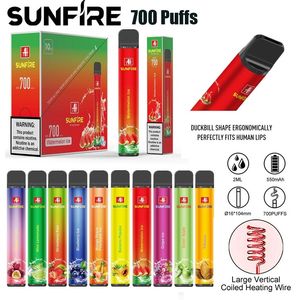 Authentic Sunfire 700 Puffs Disposable ECIG 2ML Présexé 10 saveurs enregistrées 20mg E Cigarettes 550mAh