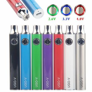 Autentico UGO-V 650 900 mAh Preriscaldare le batterie VV Ego EVOD Micro USB Passthrough Bottom Charge 510 Vape E Sigarette Batteria a voltaggio variabile