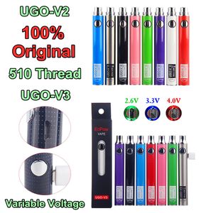 Batterie d'origine Ecpow UGO V3 V II 510 Thread Tension variable Micro USB Passthrough Rechargeable EGO Vape Batteries Préchauffer Evod VV E stylos cig