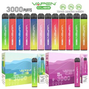 Auténtico VAPEN CUBE 3000Puffs Dispositivo de pluma Vape desechable Kits de cigarrillos electrónicos 8ML Capacidad 1000mAh Batería Barras precargadas Vaporiezer Vapor de sabor puro