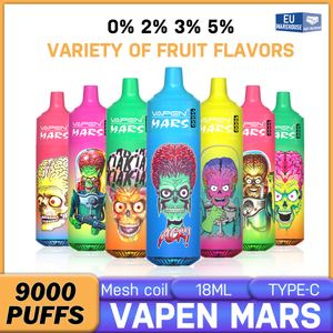 STOCK UE VAPEN MARS tornado 9000 Puff 9k E-cigarettes jetables 18ml Vape 0% 2% 5% Batterie rechargeable 600mAh r m vape 9000 puf pufs 9000bouffées 10k 12k bouffées Vapers