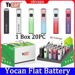 Authentique Yocan Flat Mini Slim Plus Batterie 350mAh 400mah 650mah 900mah Préchauffer les batteries de vape à tension réglable 6 couleurs pour le stylo de réservoir de fil 510 20pcs / boîte