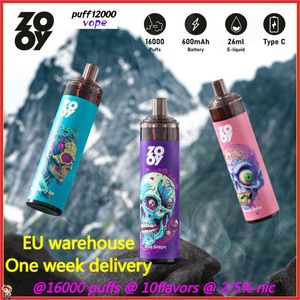 EU ENTAGEMENT AUTHENTIQUE ZOOY TORNADO 16000 PUFFS Vape R et M 16K Puffes Rechargeable E Cigarettes Mesh Coil Vape Pen Stick 26ML CARTS 2% 5% PUFF 16K