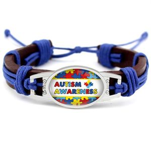 Sensibilisation à l'autisme Bracelets de cancer forts Papillon Jaune Orange Rose Ruban Bracelets à breloques en cuir unisexe femmes hommes bijoux 2625