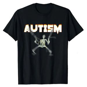 Autisme Skeleton Meme T-Shirt Humour Funny Skull Print Halloween Costume Cadeaux Sensibilisation à l’autisme Neurodivergent Graphic Tee Y2k Top 240103