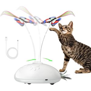 Jouet de chat automatique papillon interactif jouet de chat électronique 3 en 1 jouets de chat en mouvement plume lumière LED Kitty Teaser baguette 240309