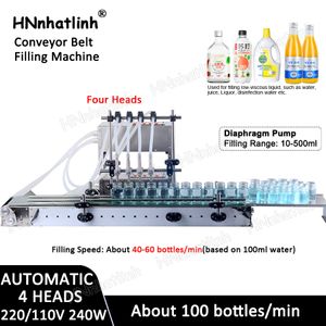 Machine de remplissage automatique T200A-4Heads Liquide de bouteille de pompe à diaphragme avec bande transporteuse pour petite ligne de production 10-500 ml 40-60 bouteilles/min