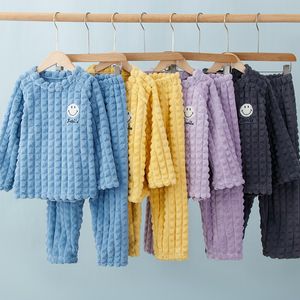 Ensemble pyjama pour enfants, automne et hiver, flanelle épaisse, Design de visage, vêtements de maison chauds, pour garçons et filles, hiver