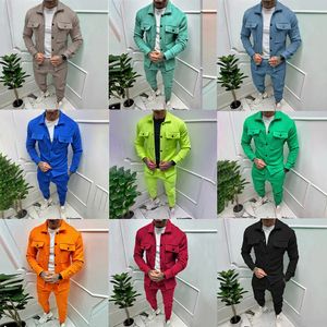 Automne et hiver Fashion Two-Piece Mens American Street Street Hip-Hop Style Slim Trendy Couleur solide Veste à manches longues Suit 240321