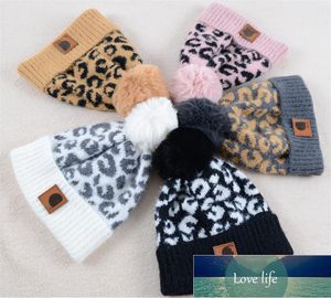 Gorro cálido de punto para otoño e invierno, gorro con estampado de leopardo y bola de pelo, gorro de manga de felpa de piel de marta, gorro de invierno para mujer, venta al por mayor