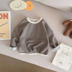 Costume d'automne garçon fille bébé rayé à manches longues t-shirt enfants coton chemise de fond décontracté enfant hauts lâches t-shirts pour tout-petits 240220