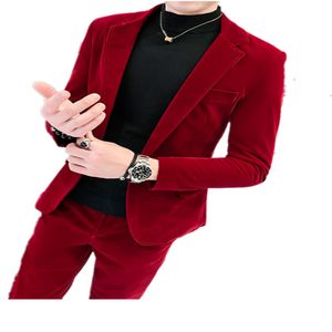 Traje pequeño de terciopelo dorado de otoño para hombre, versión coreana juvenil, top ajustado, traje informal de negocios, tendencia, abrigo de boda para novio