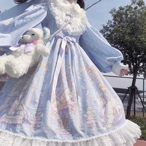 Otoño japonés kawaii vestido femenino de gran tamaño Preppy casual uniforme de manga larga princesa Vintage vestido de baile Lolita 210608