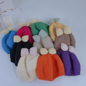 Automne hiver bébé enfants tricoté chapeau béret casquettes bonnets nœud papillon couleur bonbon filles enfants tricot casquette chaud chapeaux