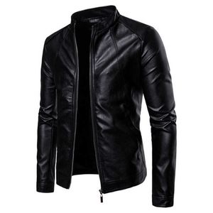 Automne Hiver Faux Veste En Cuir Hommes Vêtements Col Montant Manteaux À Glissière Noir Biker Veste En Cuir Hommes Motorcycl Nice Vestes X0621