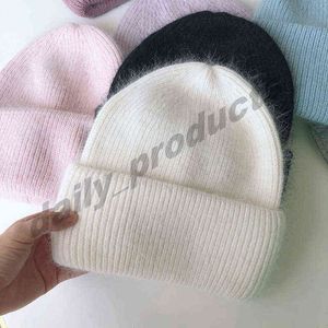 Autumn Winter Hat Women Rabbit Fur Winter Cap Fashion Warm Knitted Beanie Hats Adult Solid Cover Head Caps VTM EB1382