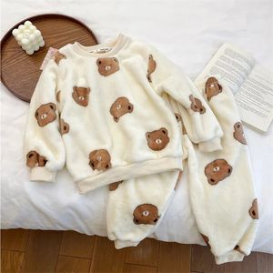 Otoño Invierno Niños Espesar Conjuntos de pijamas de franela suave 2024 Bebés Niños Niñas Dibujos animados O cuello Jersey Pijamas para dormir calientes 231226