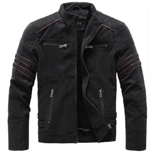 Otoño Invierno Chaquetas de cuero Hombres Moda Stand Collar Biker Chaqueta de motocicleta Para hombre Casual Cremallera Lavada Retro PU Abrigos de cuero 240113