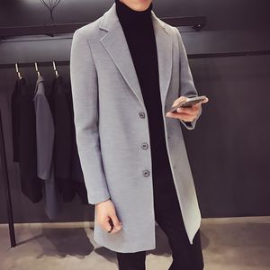 Otoño Invierno abrigo de lana para hombres la versión coreana de la gabardina de estilo largo de algodón de ocio de negocios de moda de autovestido