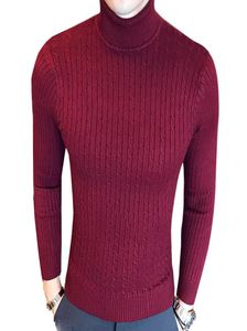 Otoño Invierno NUEVA Fashion Sweater Warm Sweater Men Turtleneck Sweaters Slim Fit Black White Elasticidad Menómetro Knit Double Col6449871