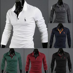 Automne hiver nouvelle chemise pour hommes fauve broderie luxe décontracté Slim Fit élégant long t-shirt à manches longues couleurs taille