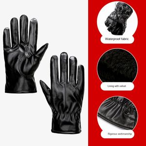 Guantes cálidos para montar a prueba de frío para hombre y mujer, manoplas de cuero PU con forro polar suave a la moda para otoño e invierno