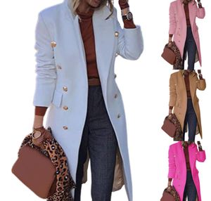 Automne hiver femmes vestes revers laine manteaux solide Double boutonnage dames genou longueur mélanges manteau femmes grande taille pardessus 3XL 4XL