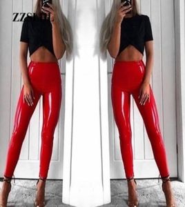 Automne hiver femmes legging maigre PU rouge en cuir crayon Leggings mince faux cuir pantalon Fitness crayon Pants2047226