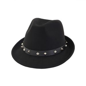 Automne hiver laine feutre rouler brim courte chapeaux fedora avec rivet femme homme jazz fête mariage chapeau trilby casquette