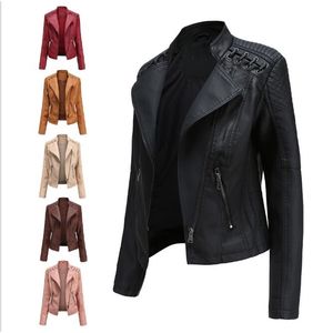 Autumn Women's Leather Jacket Thin Section Small Jacket Ladies PU Motorcycle Suit New High-quality Slim Short Casual Zipper 210201