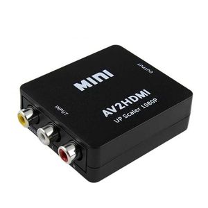 Convertidor AV a HDMI Mini RCA adaptador de cable de tres colores caja pequeña en blanco y negro
