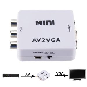 Adaptateur Scaler AV vers VGA Vidéo HD composé d'un convertisseur RCA vers VGA Vidéo AV/CVSB L/R 1080P Mini AV2VGA compatible avec NTSC